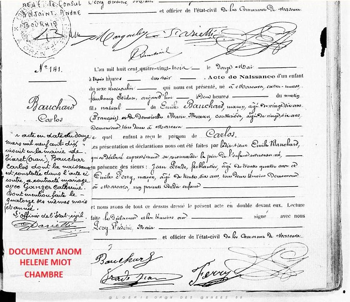 02 Carlos  BAUCHARD  Acte Naissance.JPG